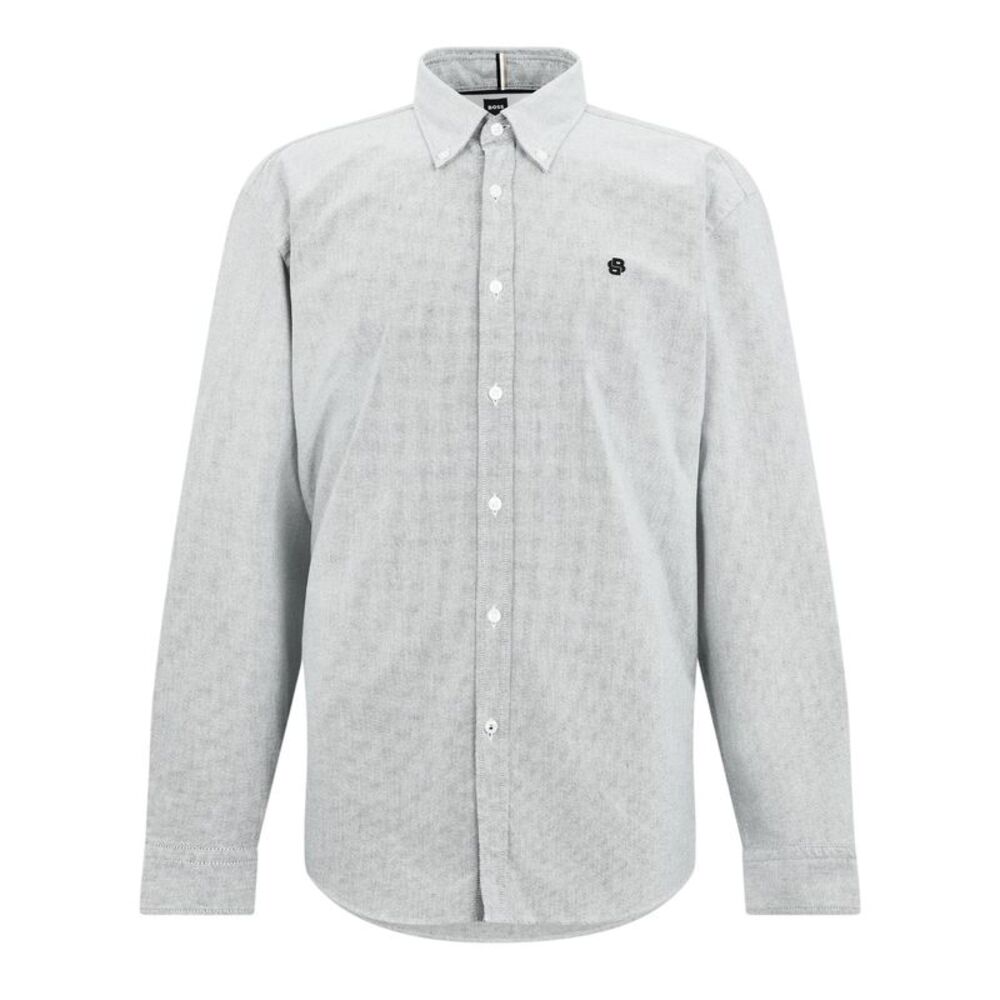 Boss Mens Liam Patterned Collared Long-Sleeved Button-Down Shirt / Dark Blue
